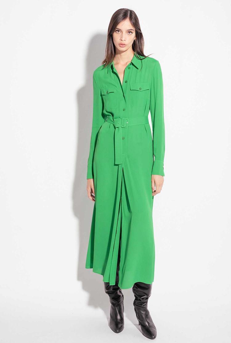 Women's Pinko Long Sable Dress Green | Canada-19367859