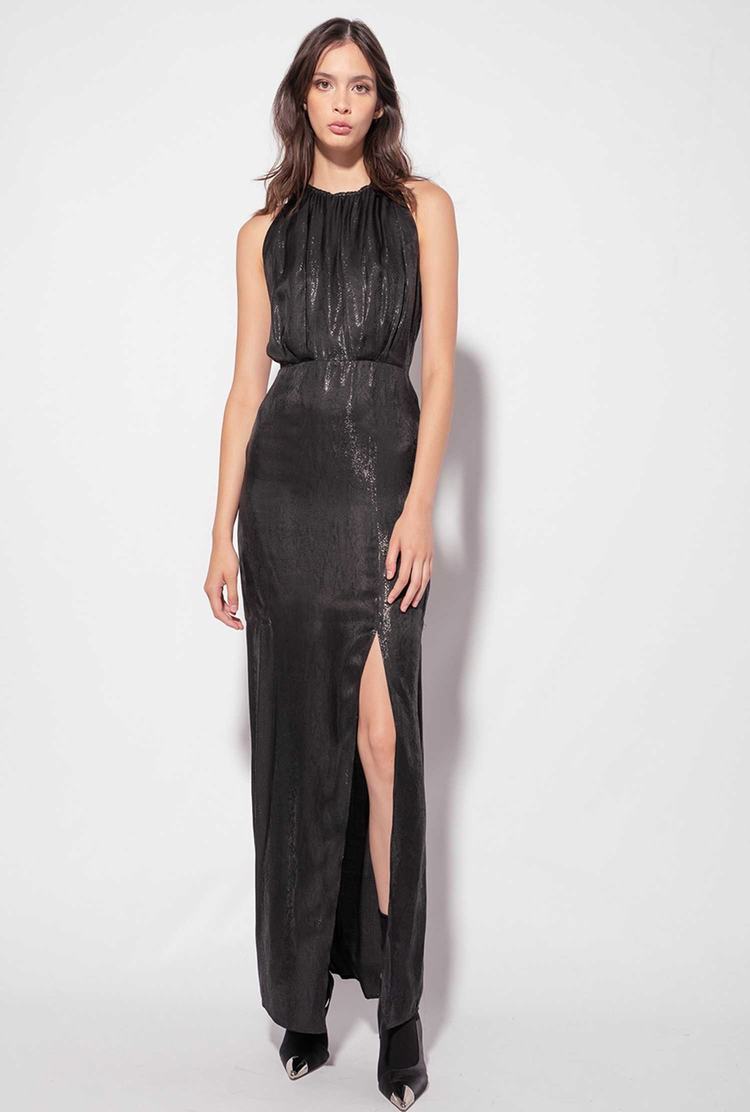 Women's Pinko Long Wet-effect Jacquard Dress Black | Canada-38016759