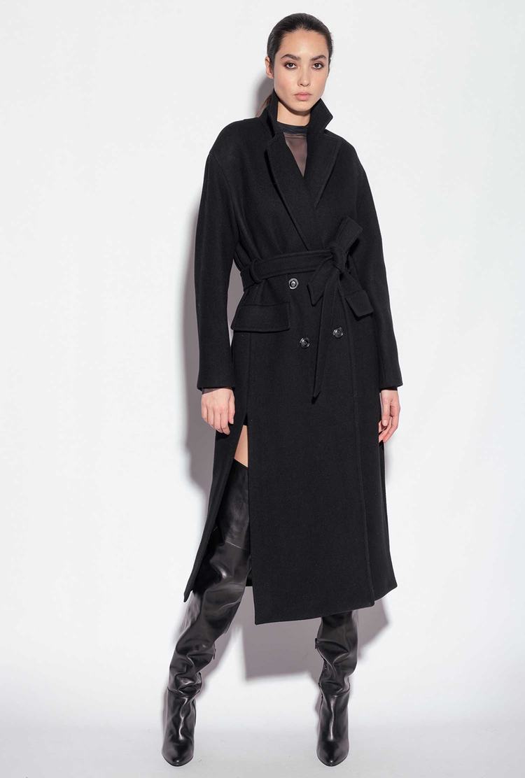 Women's Pinko Long Wraparound Coats Black | Canada-51946729