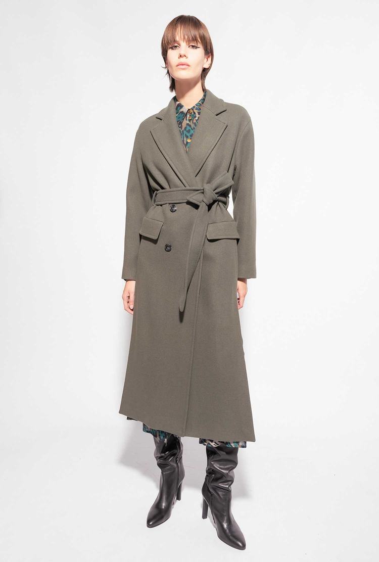Women's Pinko Long Wraparound Coats Dark Green | Canada-42538099
