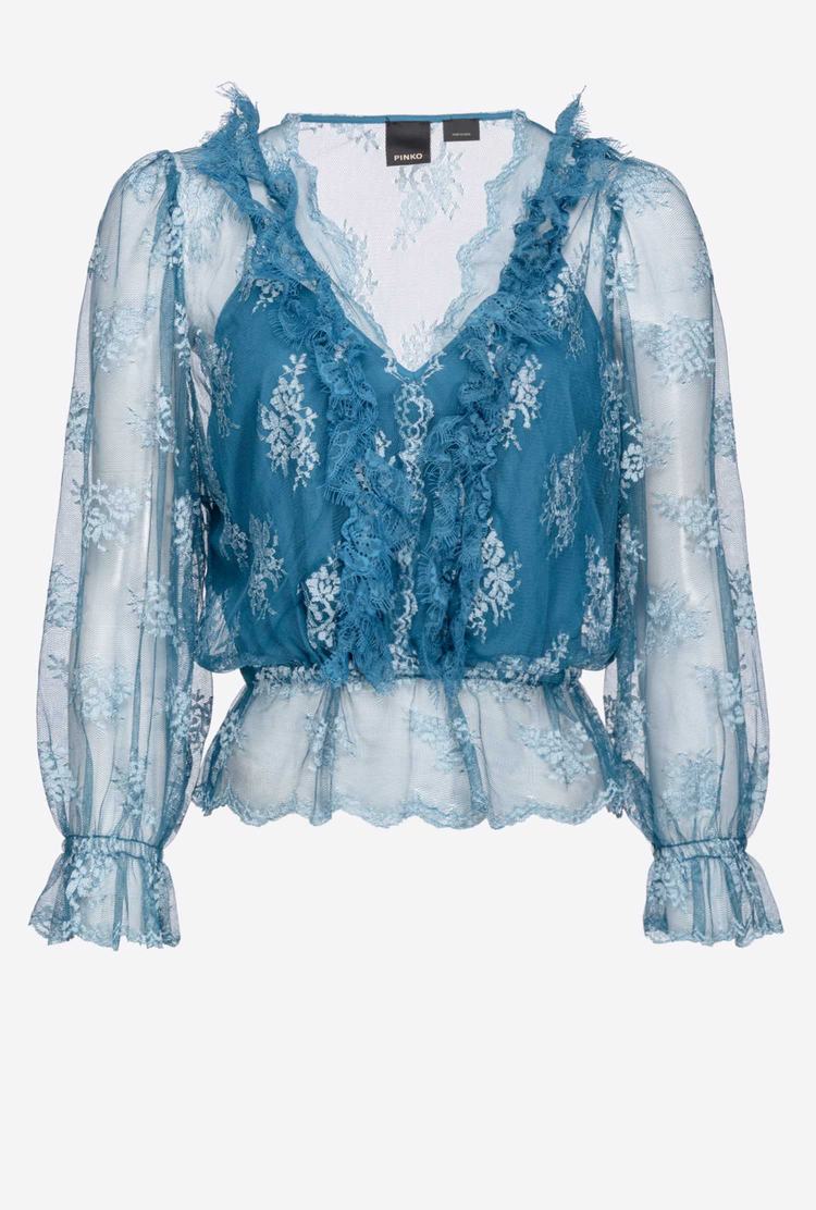 Women's Pinko Long-sleeved Lace Skirts Blue | Canada-26087459