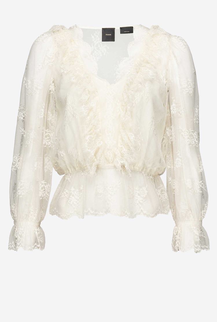 Women's Pinko Long-sleeved Lace Skirts White | Canada-50139629