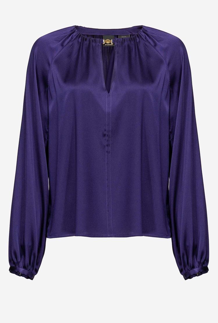 Women's Pinko Long-sleeved Stretch Satin Shirts Purple | Canada-58614239