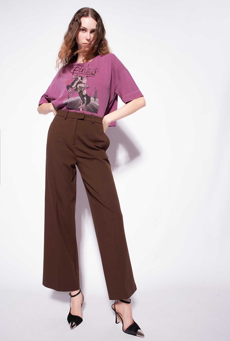 Women's Pinko Loose-fitting Stretch Pants Dark Brown | Canada-01436289