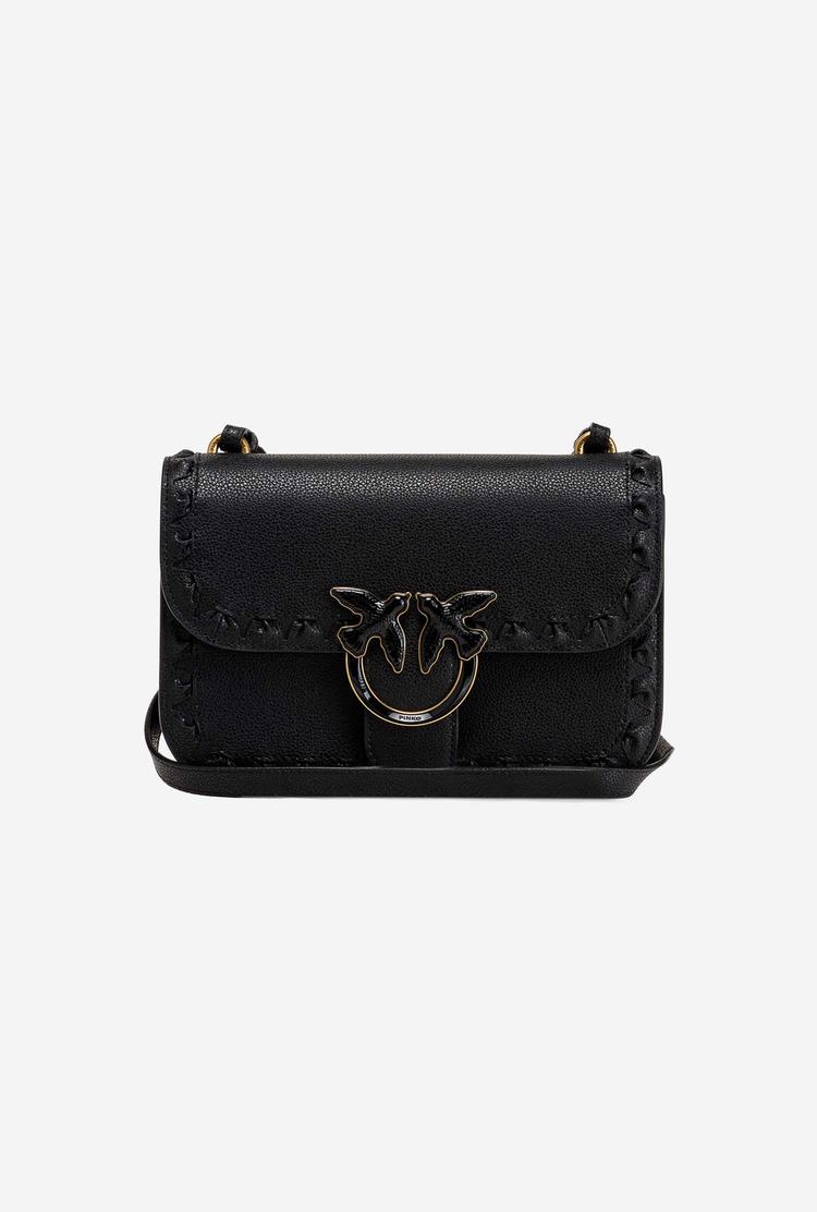 Women's Pinko Love Bag Bell Framed Waves Crossbody Bags Black Gold | Canada-41752869