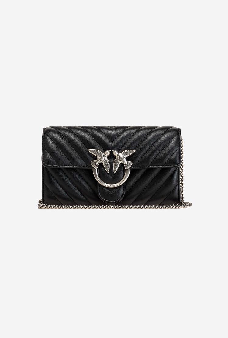 Women's Pinko Love Bag Chevron Purses Black Silver | Canada-19527439