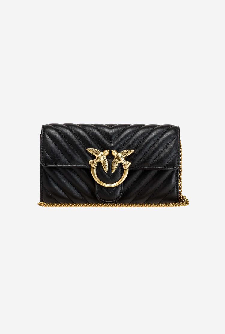 Women's Pinko Love Bag Chevron Purses Black Gold | Canada-97324019