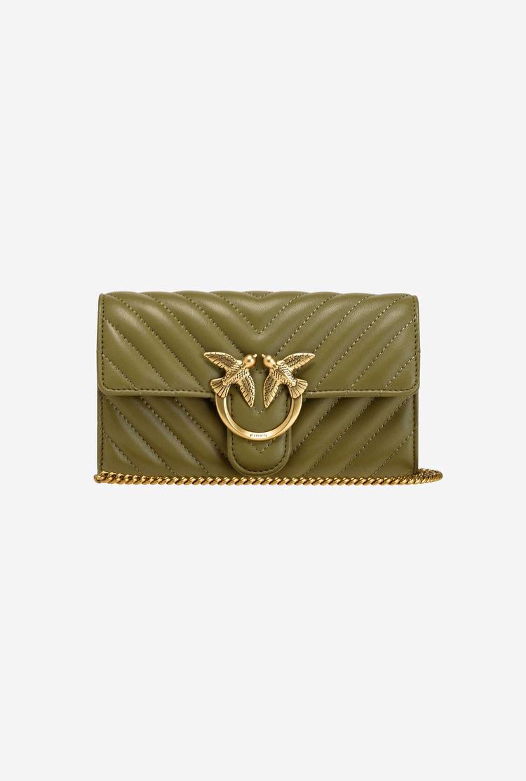 Women's Pinko Love Bag Chevron Purses Olive Green Gold | Canada-36527149