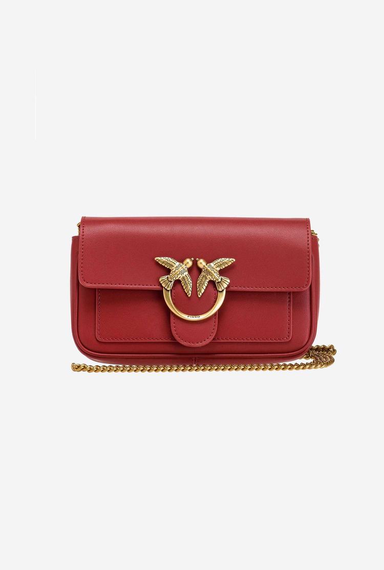 Women's Pinko Love Bag Pocket Simply Crossbody Bags Red Gold | Canada-78152039