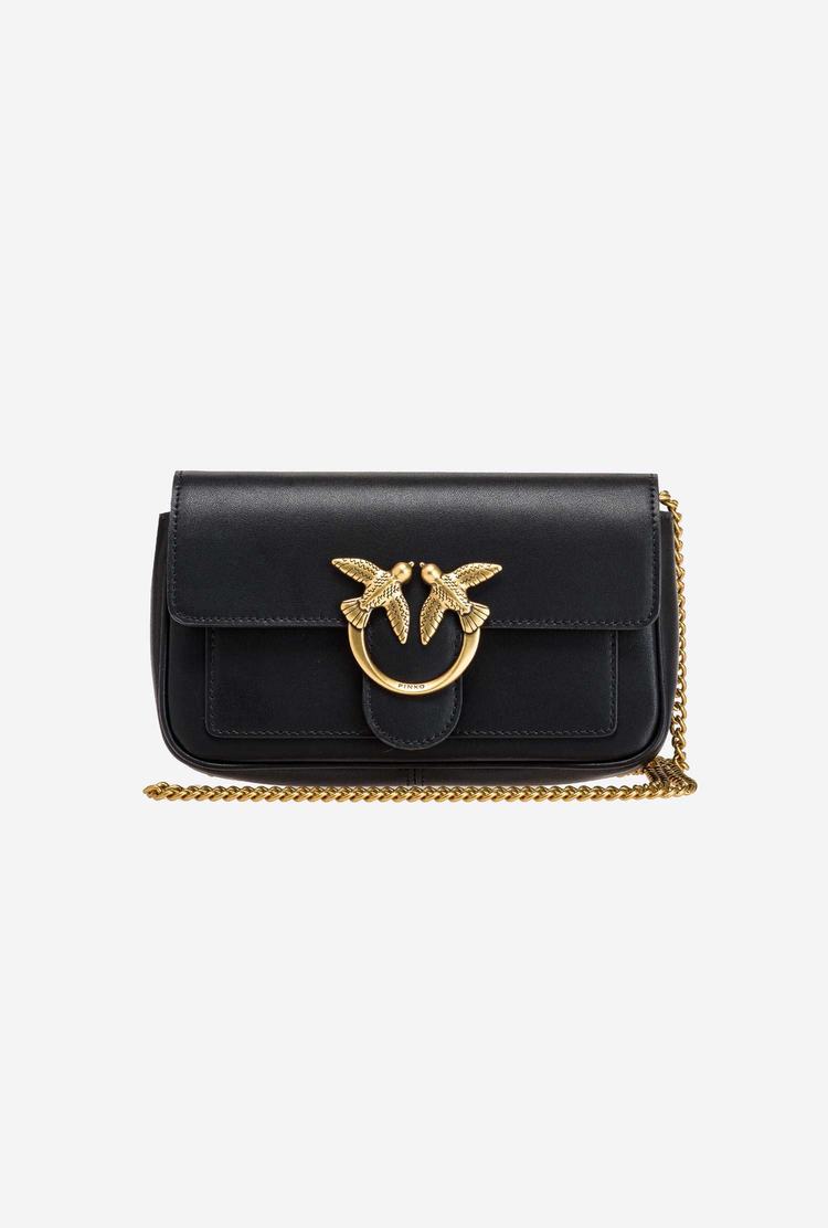 Women's Pinko Love Bag Pocket Simply Crossbody Bags Black Gold | Canada-85392419