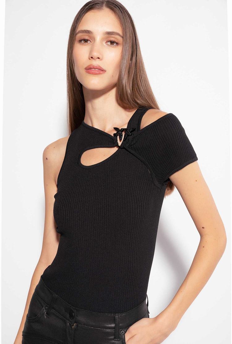 Women's Pinko Love Birds Buckle T Shirts Black | Canada-82916579