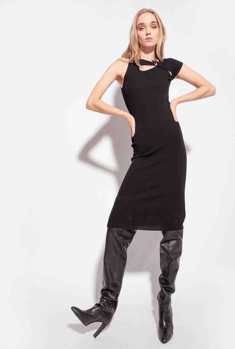 Women's Pinko Love Birds Detail Dress Black | Canada-39764859