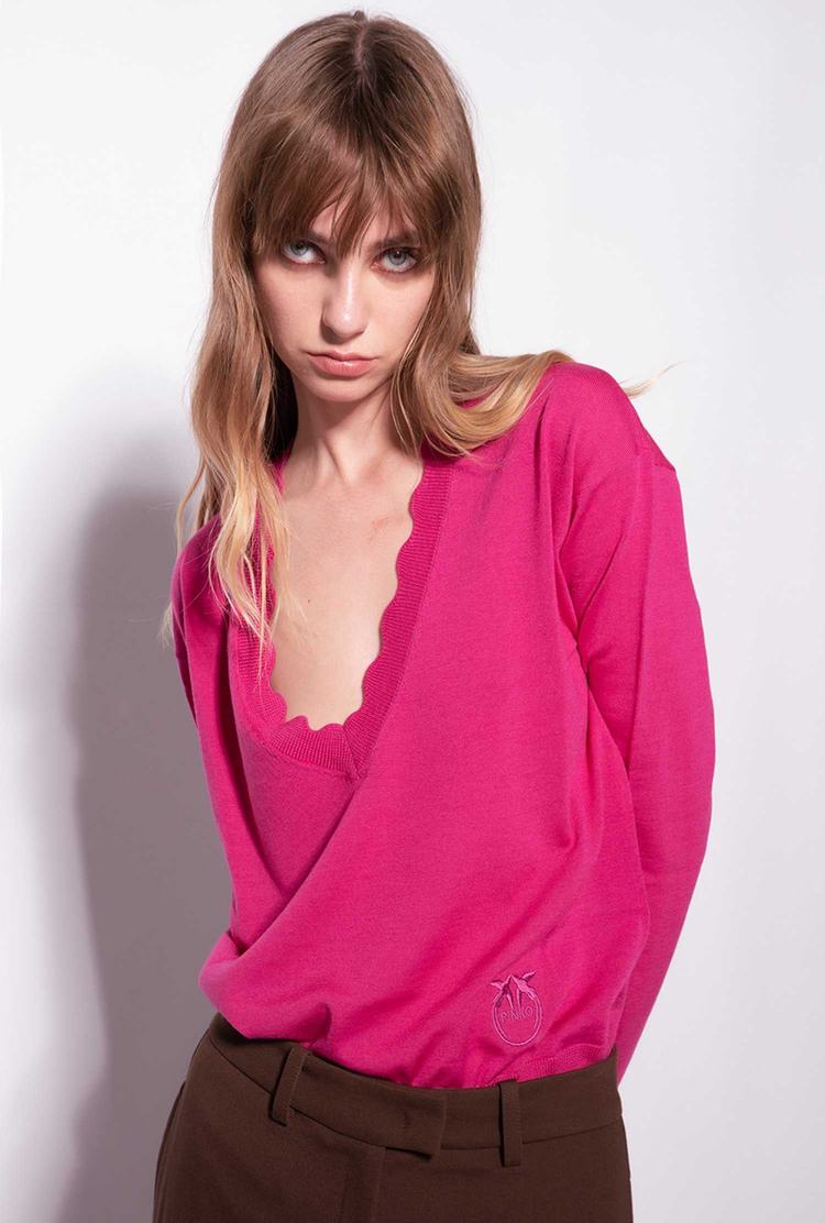 Women's Pinko Love Birds Embroidery Pullover Fuchsia | Canada-01279469