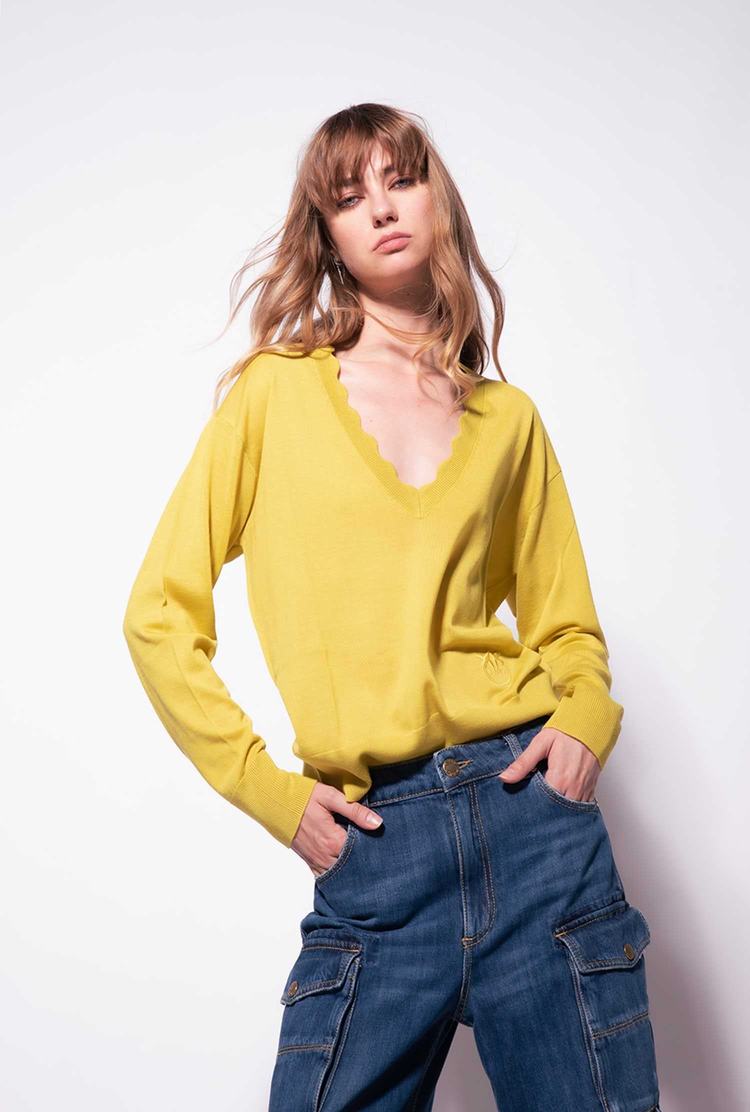 Women's Pinko Love Birds Embroidery Pullover Yellow | Canada-40281369