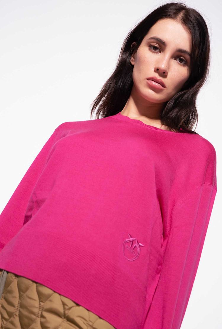 Women's Pinko Love Birds Embroidery Pullover Fuchsia | Canada-95614729