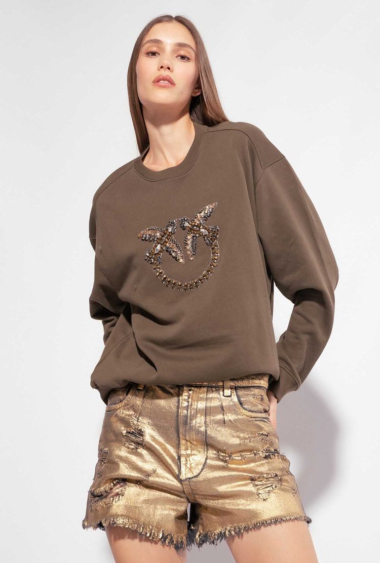 Women's Pinko Love Birds Embroidery Sweatshirt Green | Canada-32568749