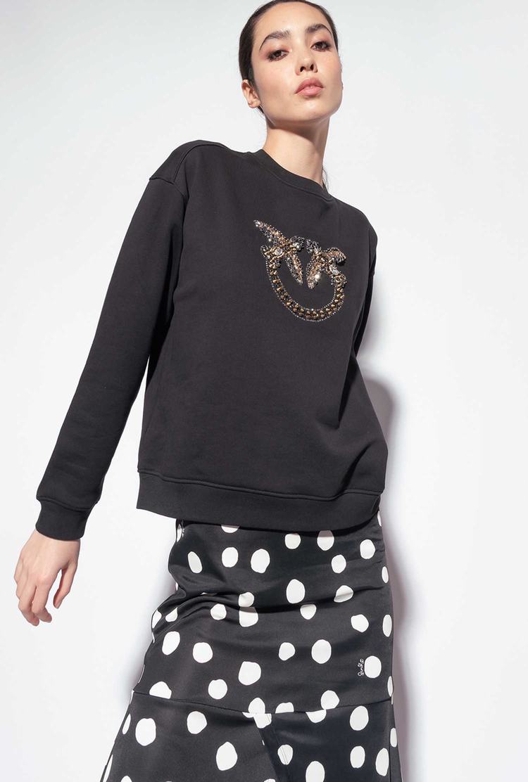 Women's Pinko Love Birds Embroidery Sweatshirt Black | Canada-75634199