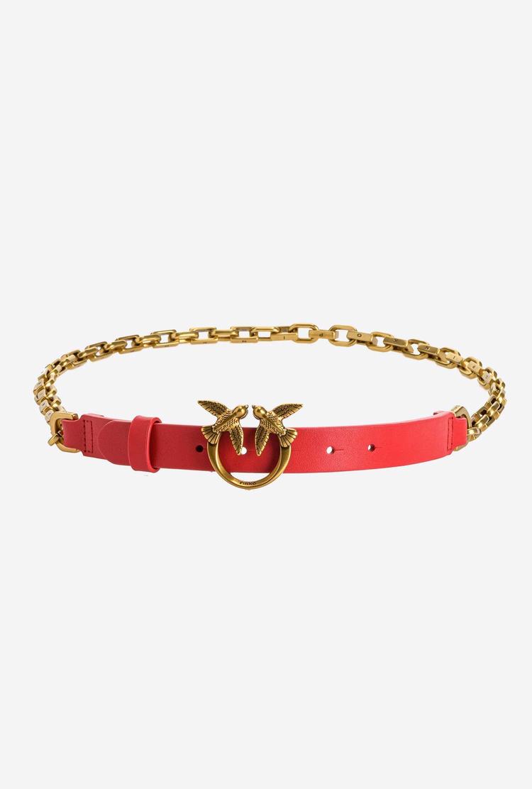 Women's Pinko Love Birds Leather And Chain Belts Red | Canada-41267059