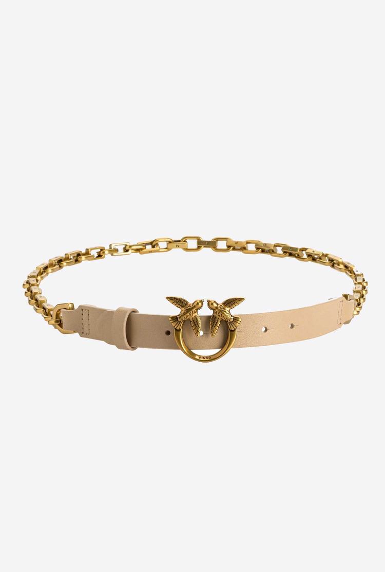 Women's Pinko Love Birds Leather And Chain Belts Beige | Canada-92841759