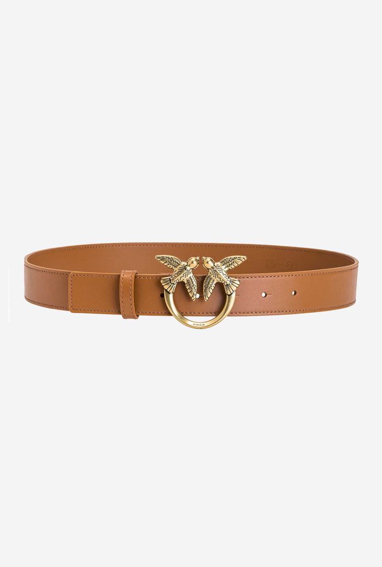 Women's Pinko Love Birds Leather Belts Brown Gold | Canada-02513499