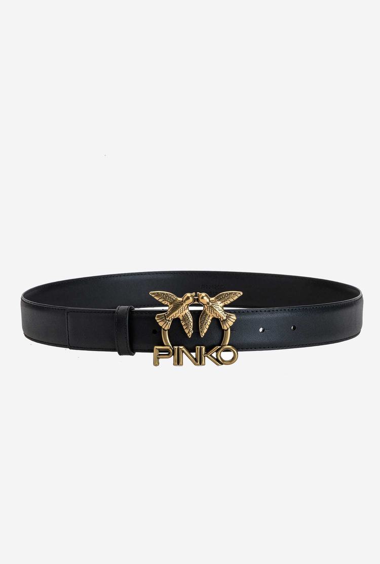 Women's Pinko Love Birds Leather Belts Black Gold | Canada-19063879