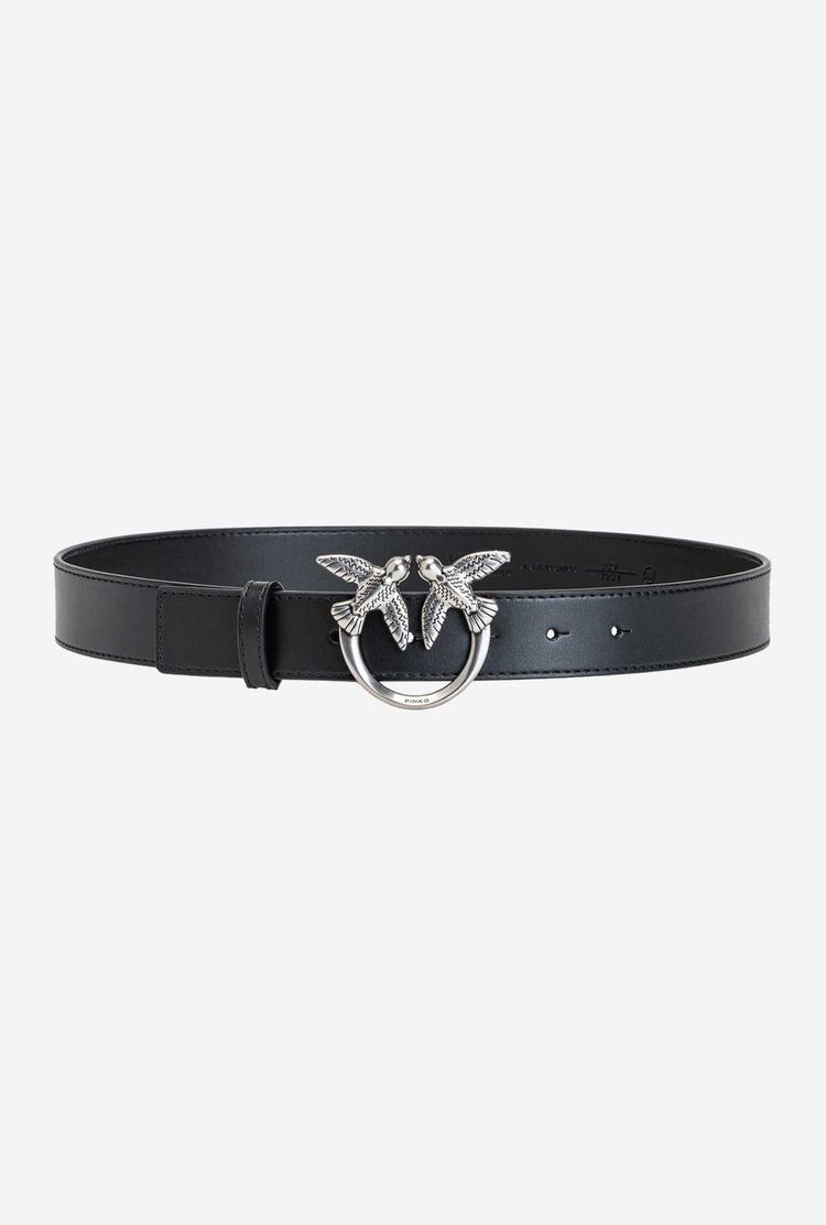 Women's Pinko Love Birds Leather Belts Black Silver | Canada-21604859