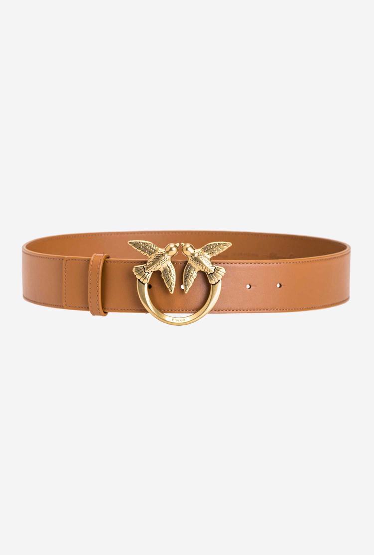 Women's Pinko Love Birds Leather Belts Brown Gold | Canada-21759349