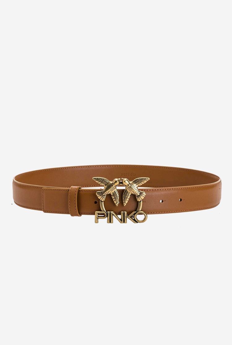 Women's Pinko Love Birds Leather Belts Brown Gold | Canada-41820369