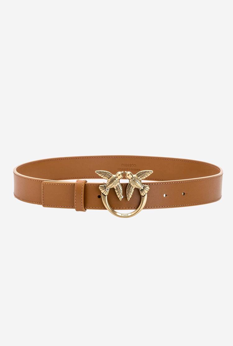 Women's Pinko Love Birds Leather Belts Brown Gold | Canada-41985069