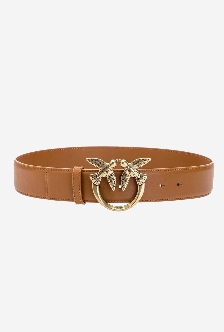 Women's Pinko Love Birds Leather Belts Brown Gold | Canada-42093189