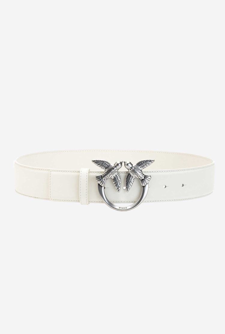 Women's Pinko Love Birds Leather Belts Beige Silver | Canada-47962389