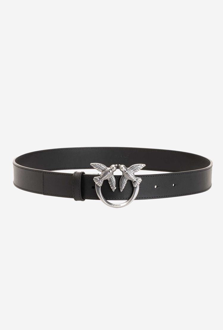 Women's Pinko Love Birds Leather Belts Black Silver | Canada-48375609