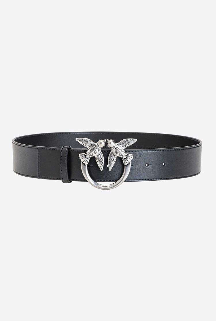 Women's Pinko Love Birds Leather Belts Black Silver | Canada-79138459