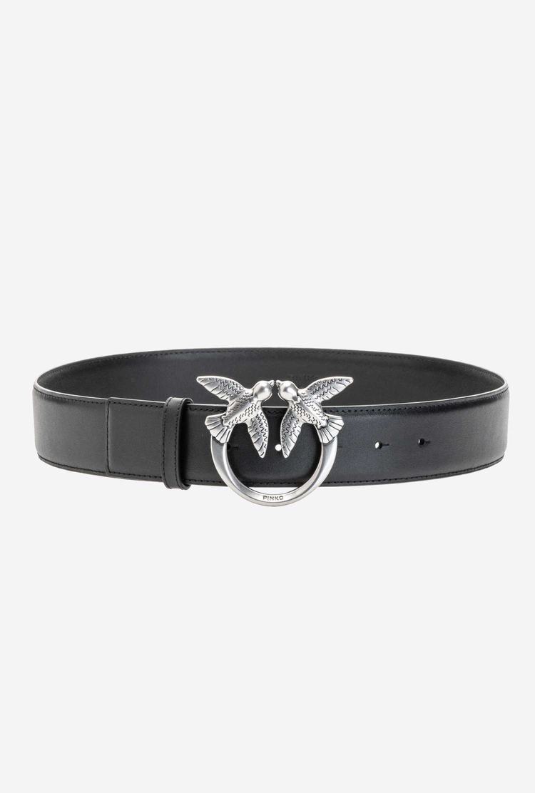 Women's Pinko Love Birds Leather Belts Black Silver | Canada-84520319
