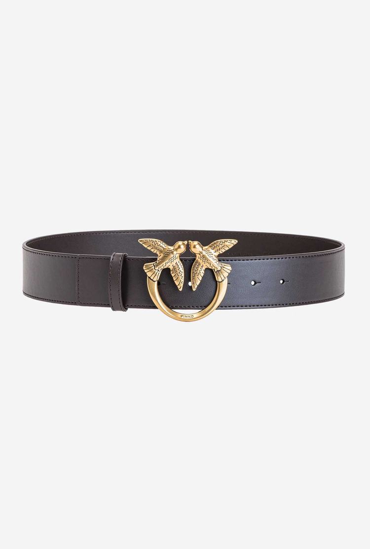 Women's Pinko Love Birds Leather Belts Dark Brown Gold | Canada-07926819