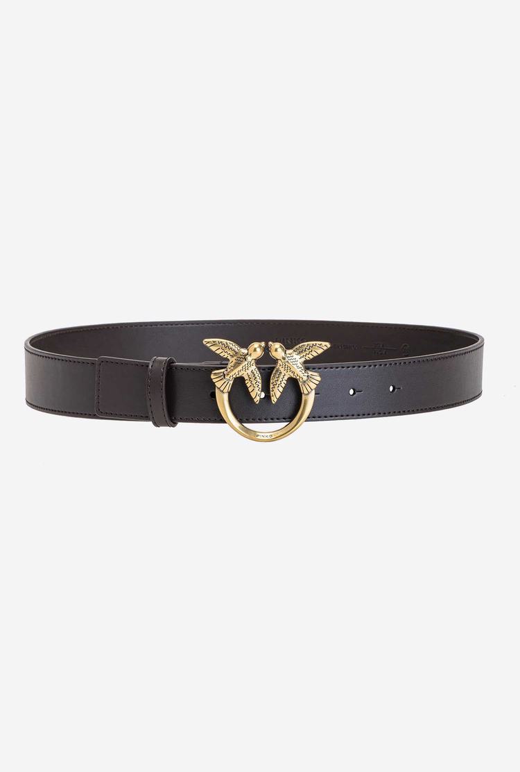 Women's Pinko Love Birds Leather Belts Dark Brown Gold | Canada-39607129