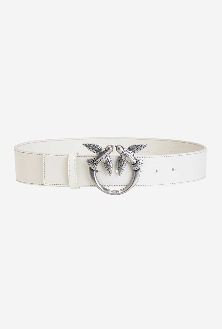 Women's Pinko Love Birds Leather Belts White Silver | Canada-78461039