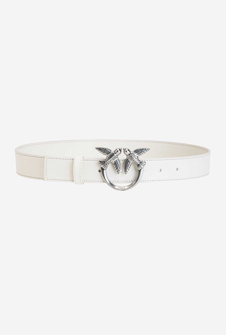 Women's Pinko Love Birds Leather Belts White Silver | Canada-84905639