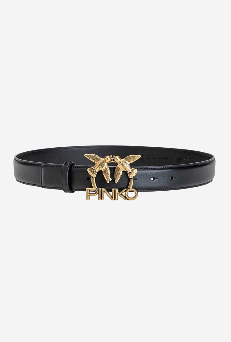 Women's Pinko Love Birds Logo Belts Black Gold | Canada-10764829