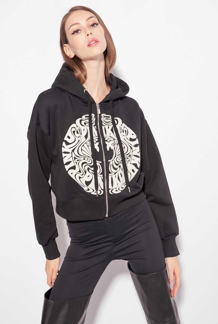 Women's Pinko Love Birds Logo Sweatshirt Black | Canada-02167859