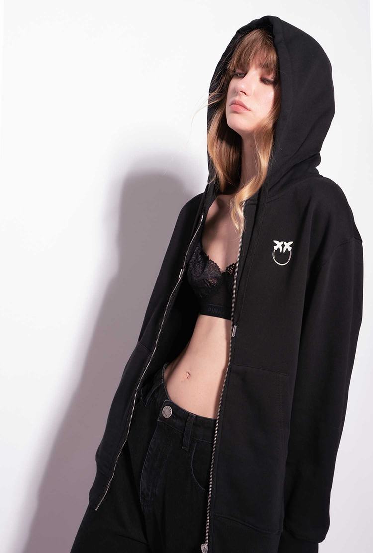 Women's Pinko Love Birds Logo Sweatshirt Black | Canada-27693089