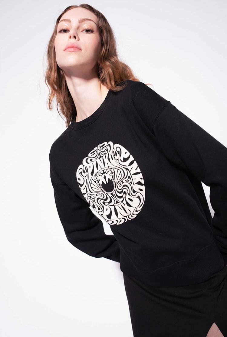 Women's Pinko Love Birds Logo Sweatshirt Black | Canada-59613249
