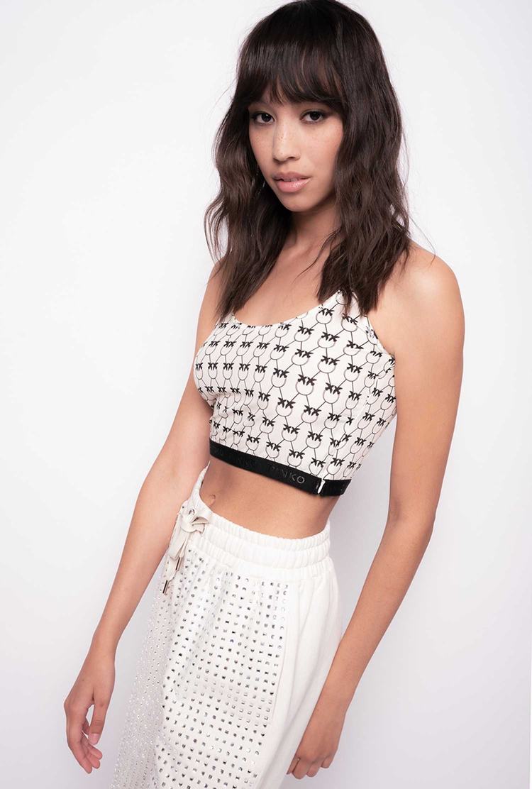 Women's Pinko Love Birds Monogram Bandeau Cream/Black | Canada-95432709