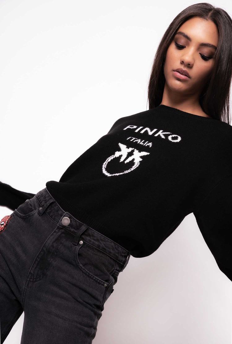 Women's Pinko Love Birds Pullover Black/White | Canada-48179259