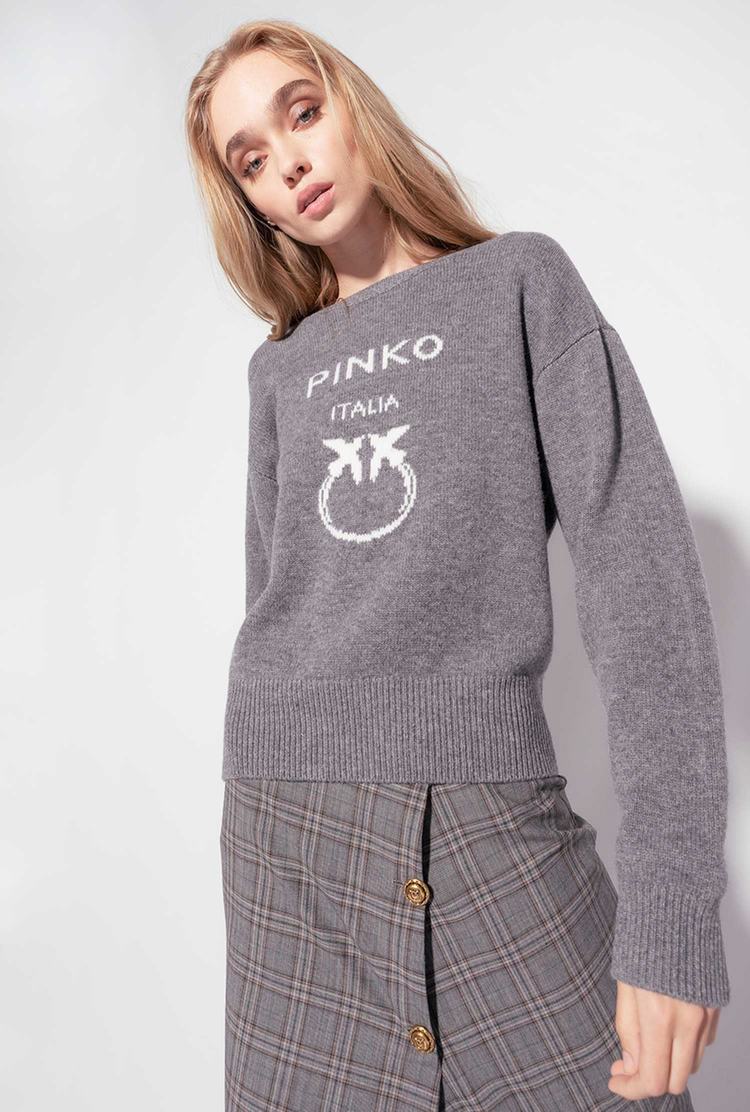 Women's Pinko Love Birds Pullover Deep Grey | Canada-74283059