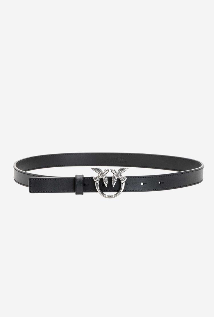 Women's Pinko Love Birds Thin Leather Belts Black Silver | Canada-07532469