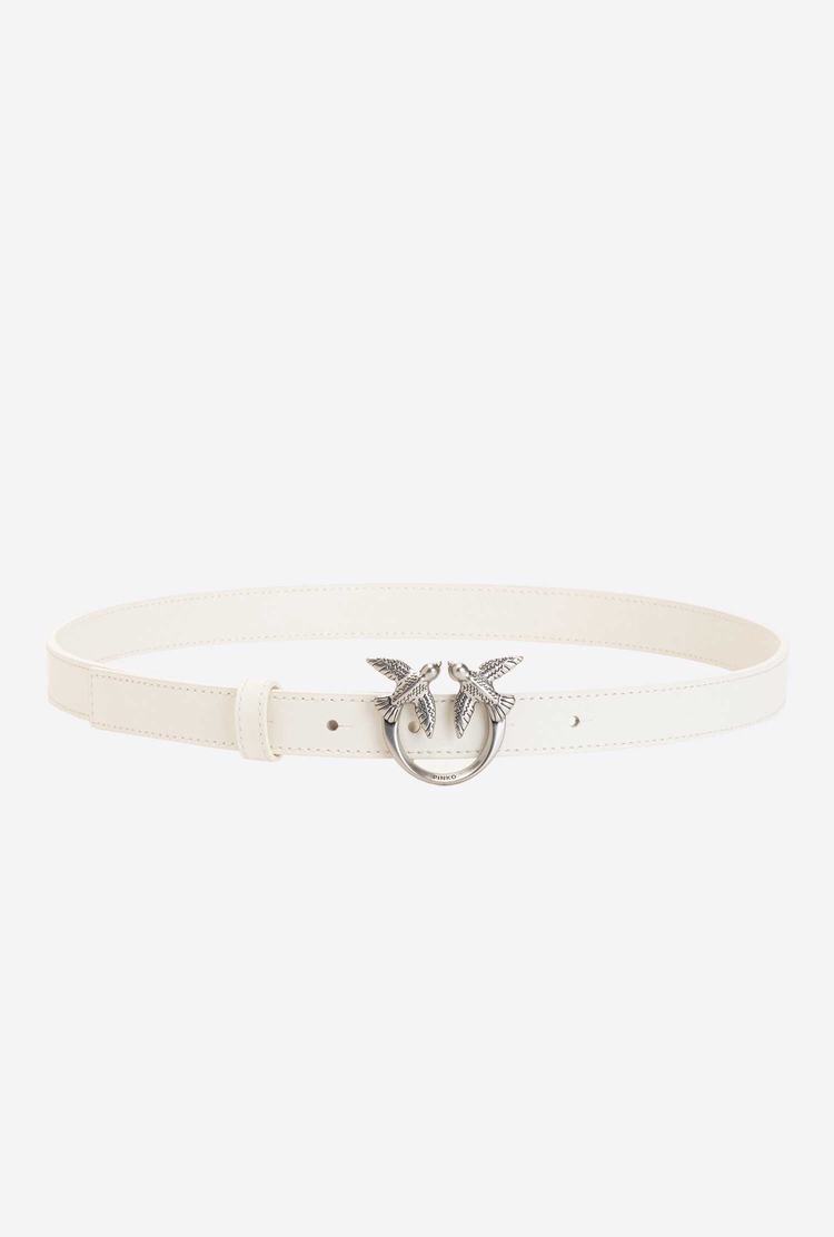 Women's Pinko Love Birds Thin Leather Belts Beige Silver | Canada-13789529