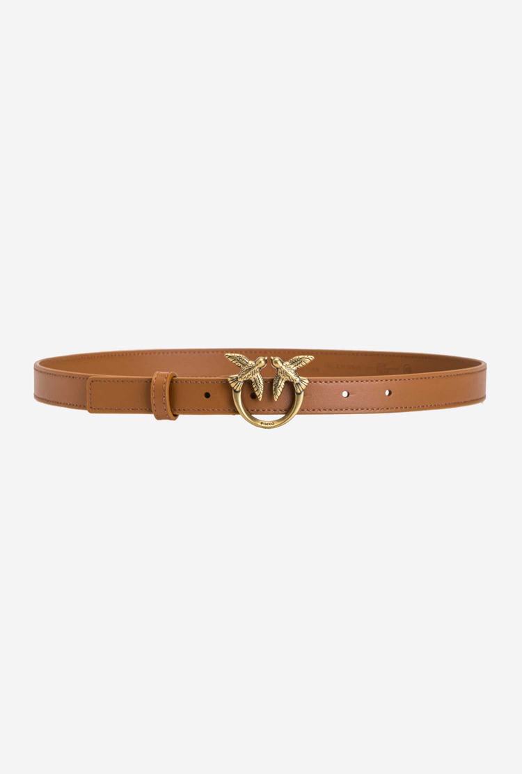 Women's Pinko Love Birds Thin Leather Belts Brown Gold | Canada-32957609