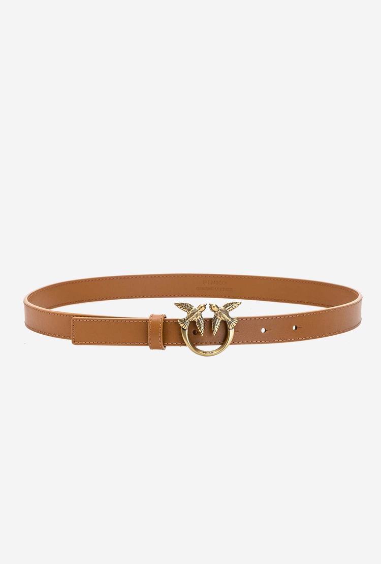 Women's Pinko Love Birds Thin Leather Belts Brown Gold | Canada-45820169