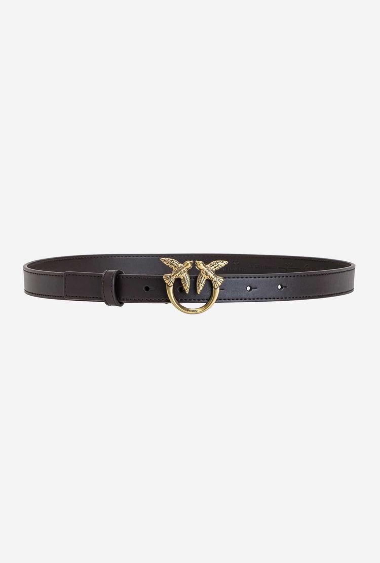 Women's Pinko Love Birds Thin Leather Belts Dark Brown Gold | Canada-54860199